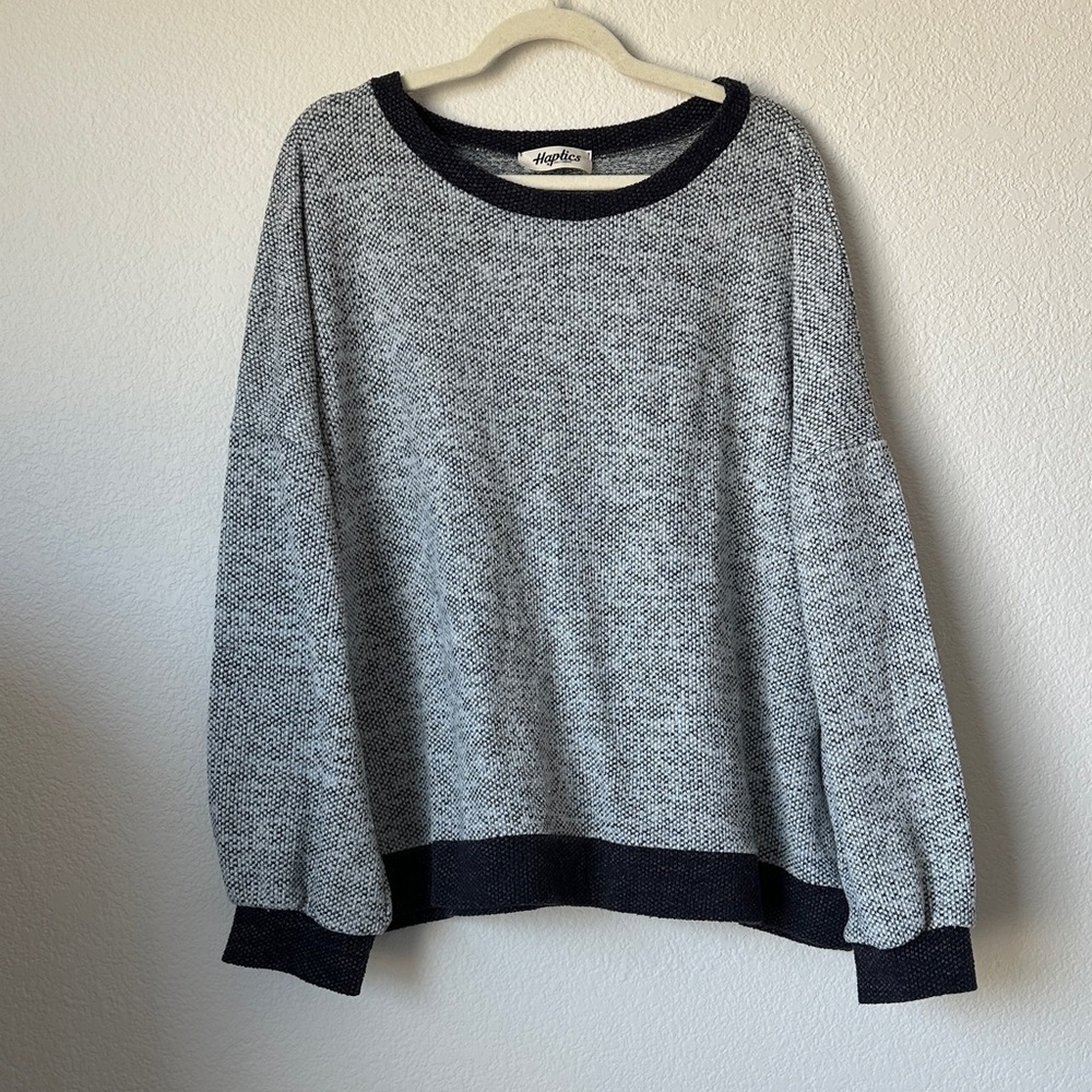 Haptics Gray Black Knit Sweater Contrast Trim Cozy Casual Oversized No Size